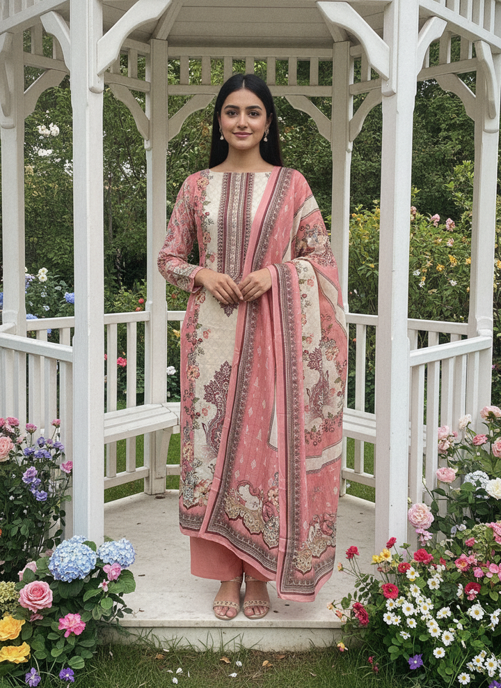 Peach Muslin Dupatta with Printed Embroidery (50903)
