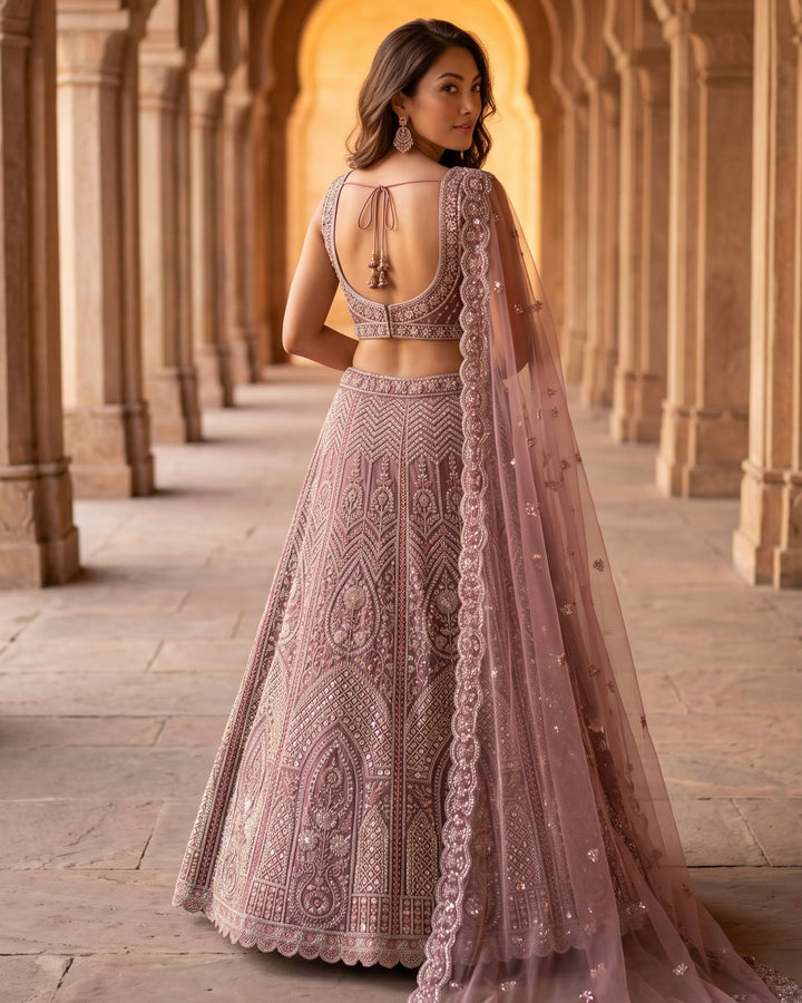 Lavender Net Embroidered Lehenga with Elegant Detailing (54721)