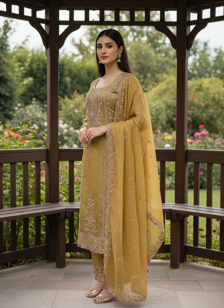 Mustard Tissue with Zari Stone Embellishment (53532)