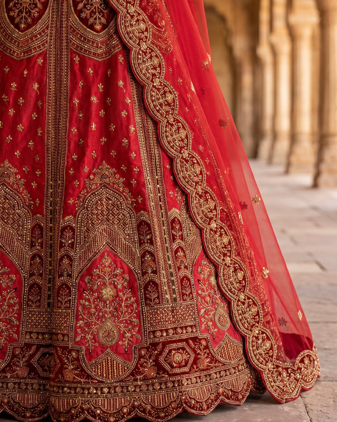 Maroon Velvet Embroidered Bridal Lehenga (52289)