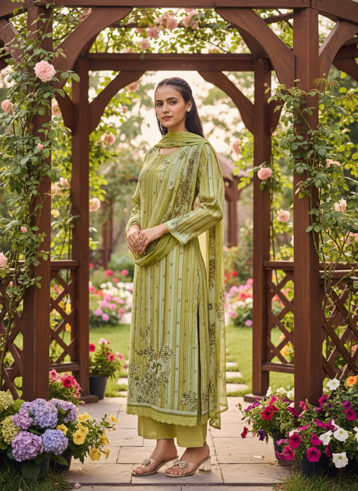 Light Green Printed Cotton Everyday Elegance (44599)