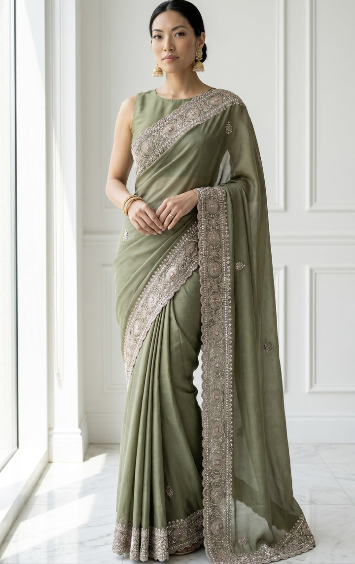 Emerald Embroidered Organza Saree Elegance (54587)