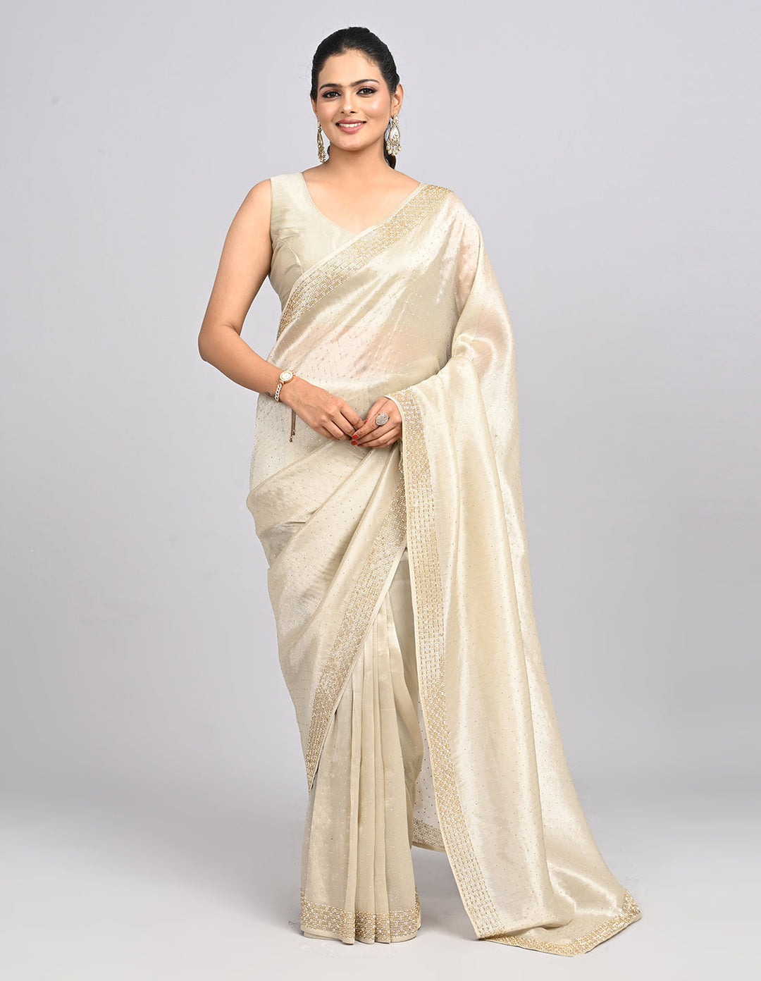Ziyana – Gold Tissue Saree with Katdana Border & Self-Coloured Blouse | Fazals (45066)