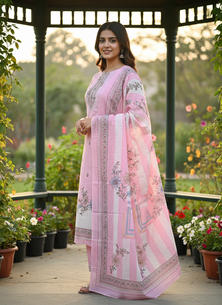 Pink Paisley Cotton Unstitched Everyday Elegance (52780)