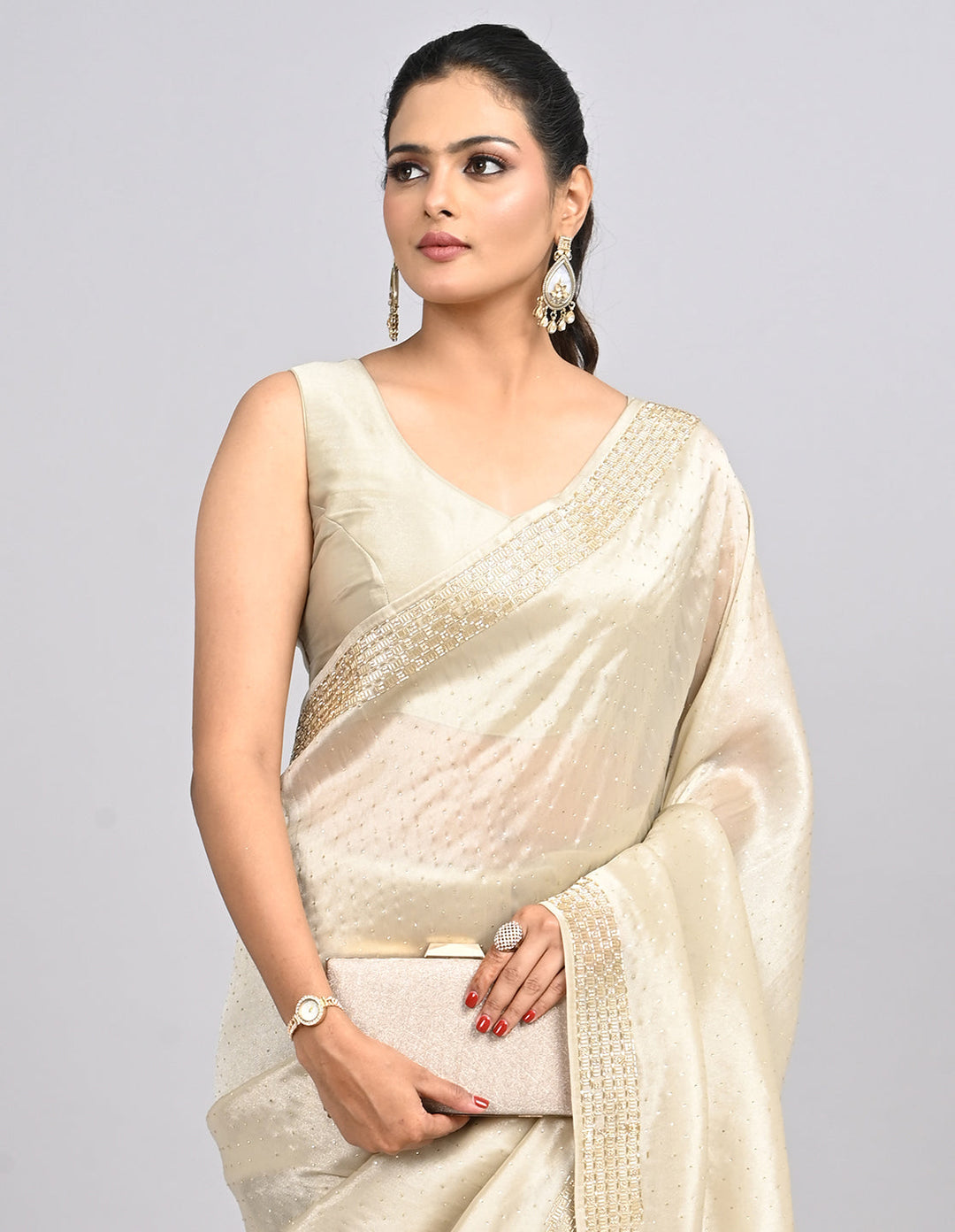 Ziyana – Gold Tissue Saree with Katdana Border & Self-Coloured Blouse | Fazals (45066)