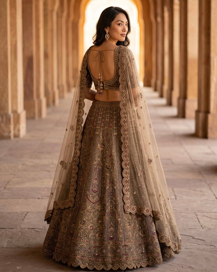 Emerald Embroidered Net Bridal Lehenga (54037)