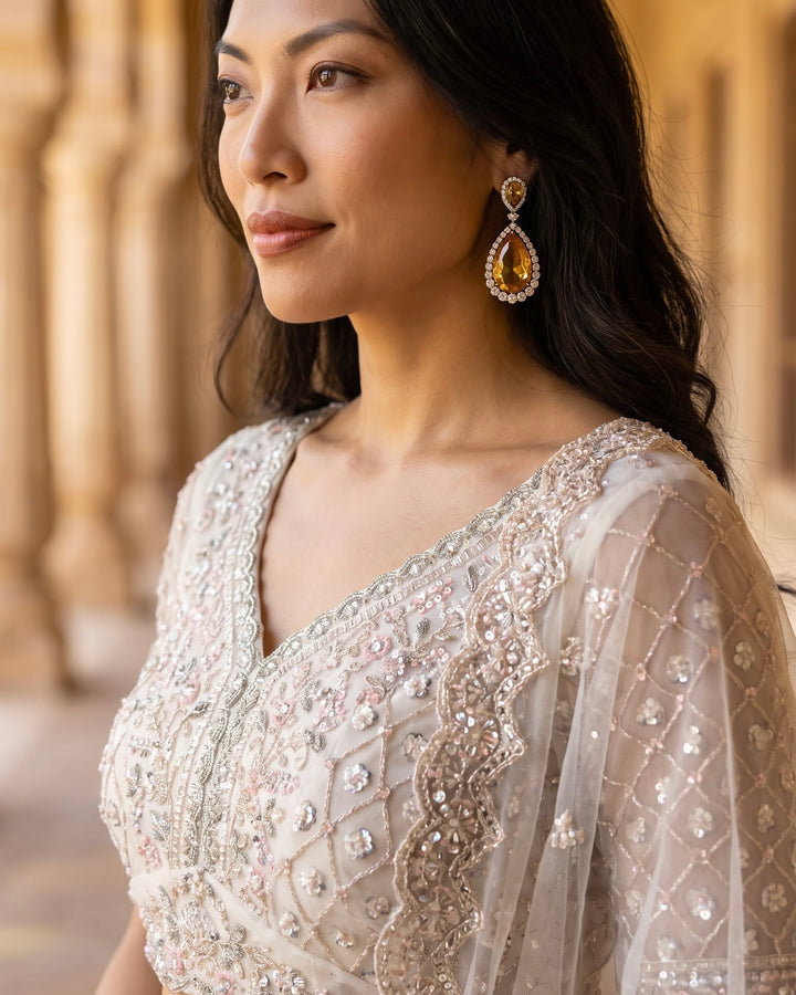 Heritage White Net Embroidered Lehenga (55254)