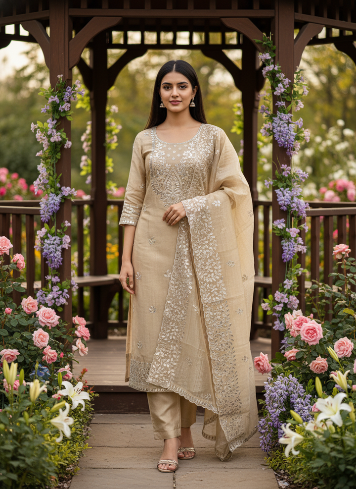 Golden Tissue Embroidered Festive Unstitched Fabric (55088)