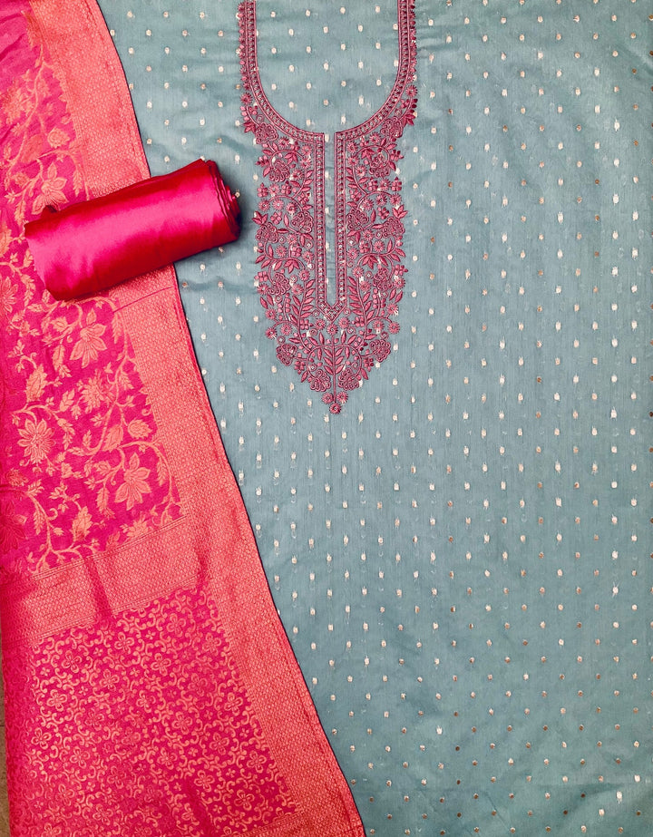 Woven Chanderi Unstitched Suit (45330)
