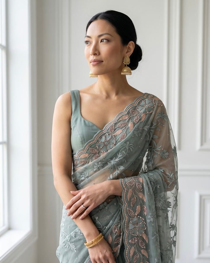 Embroidered Organza Festive Saree (25943)