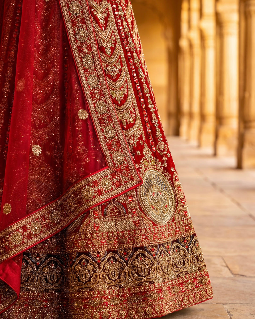 Crimson Velvet Bridal Lehenga with Embroidery (51900)