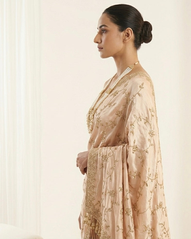 Peach Organza Saree with Allover Embroidery (54595)