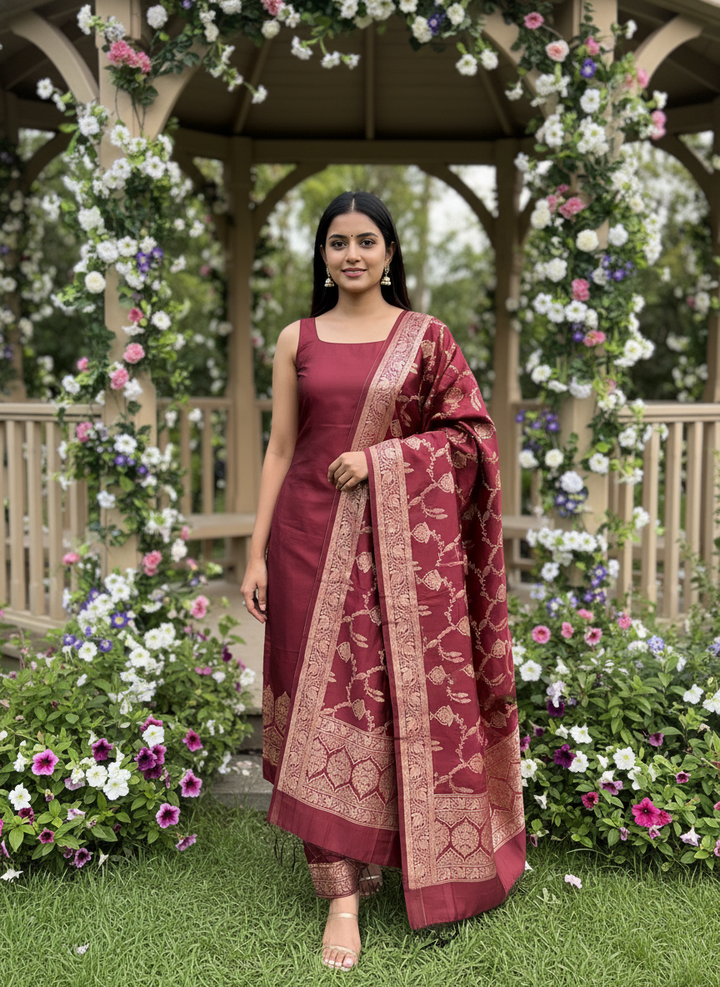 Maroon Silk Woven Elegance for Every Day (51511)