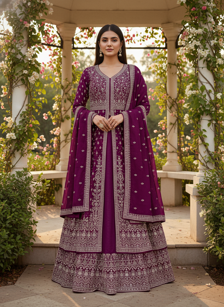 Purple Silk Dupatta with Zari Embroidery (54528)