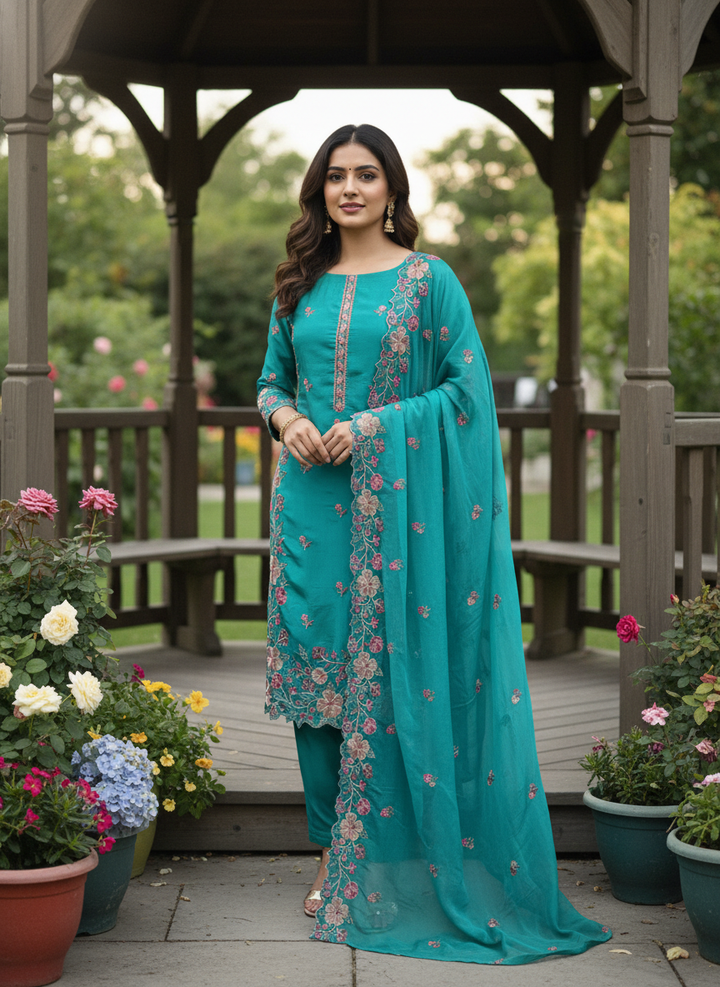 Embroidered Green Upada Unstitched Suit Piece (49469)