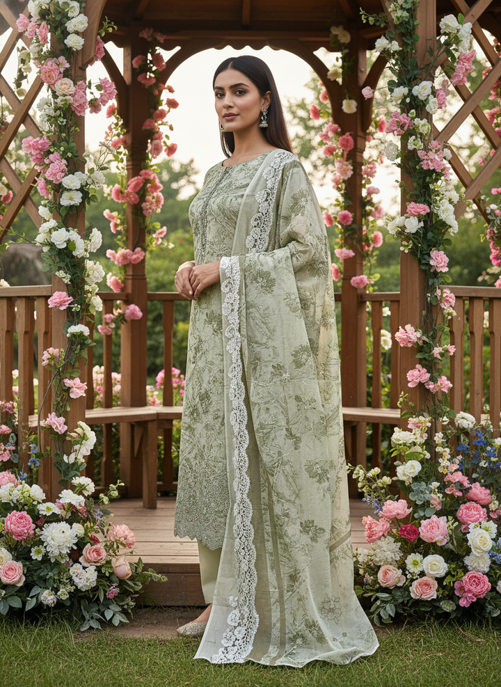 Monsoon Green Embroidered Cotton Unstitched Fabric (54985)