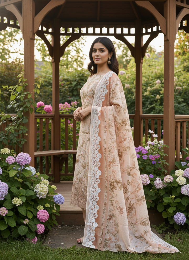 Peach Cotton Embroidered Unstitched Elegance (54983)