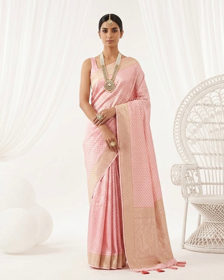 Heritage Silk Saree in Embroidered Pink (54894)