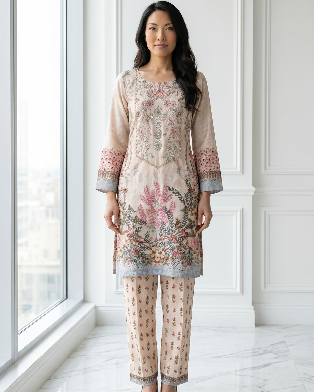 Beige Crepe Embroidered Dupatta Heritage Elegance (56065)