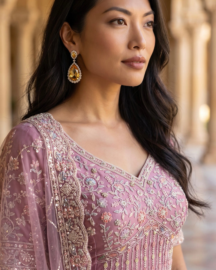 Luminous Zari Embroidered Bridal Lehenga in Pink (37511)