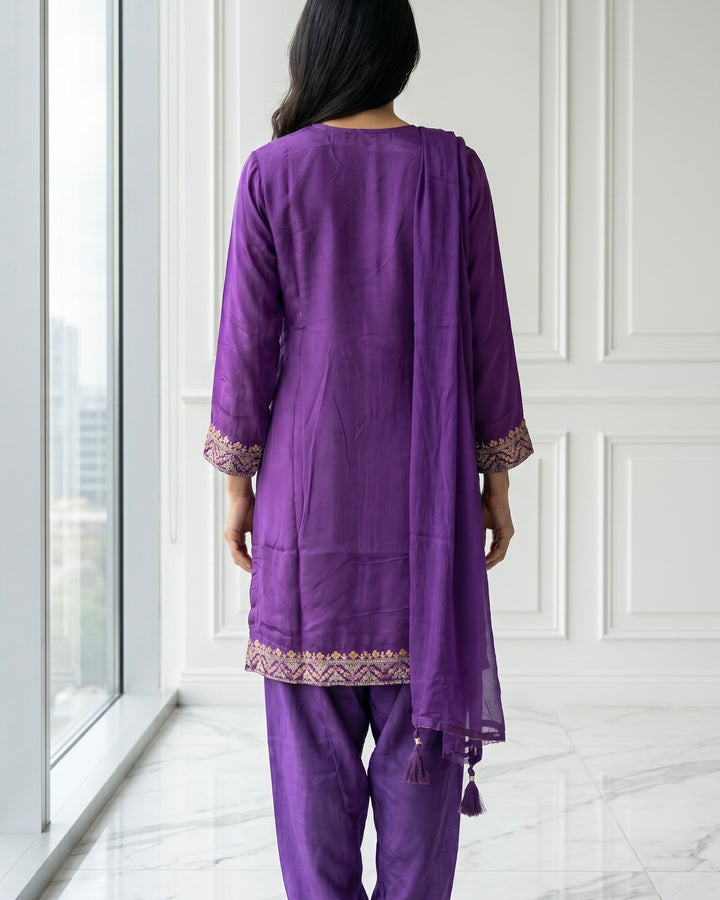 Purple Chinnon Embroidered Festive Ensemble (46967)