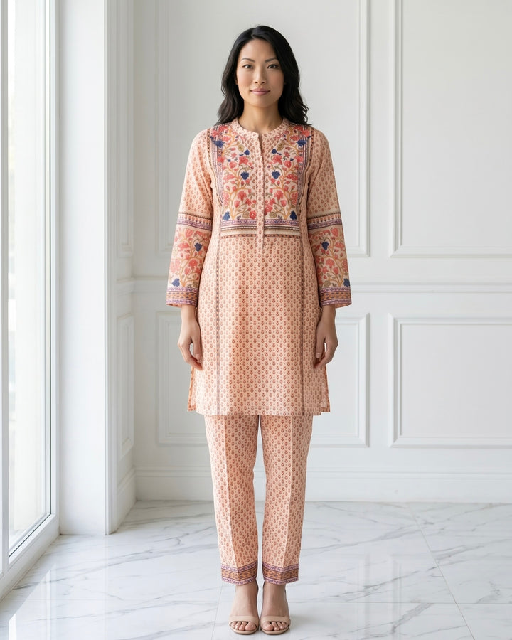 Peach Crepe Embroidered Dupatta with Heritage Elegance (56074)
