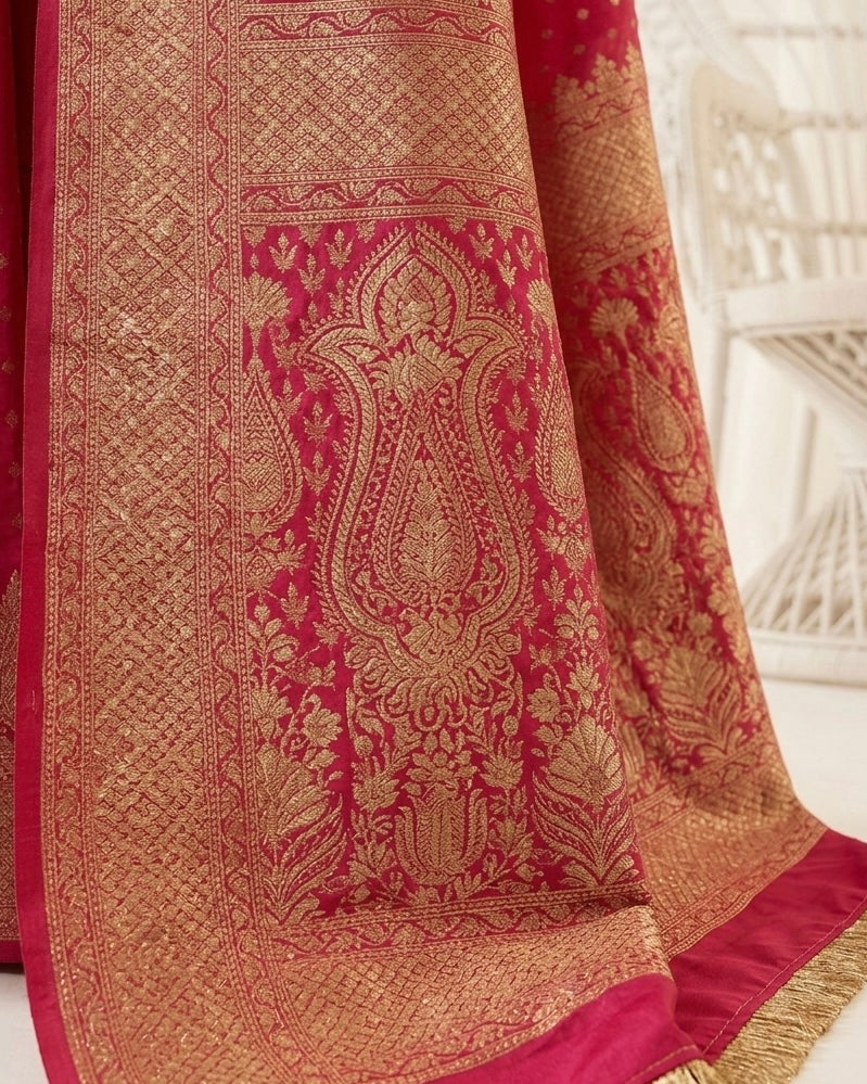 Rani Pink Silk Saree with Allover Embroidery (54909)