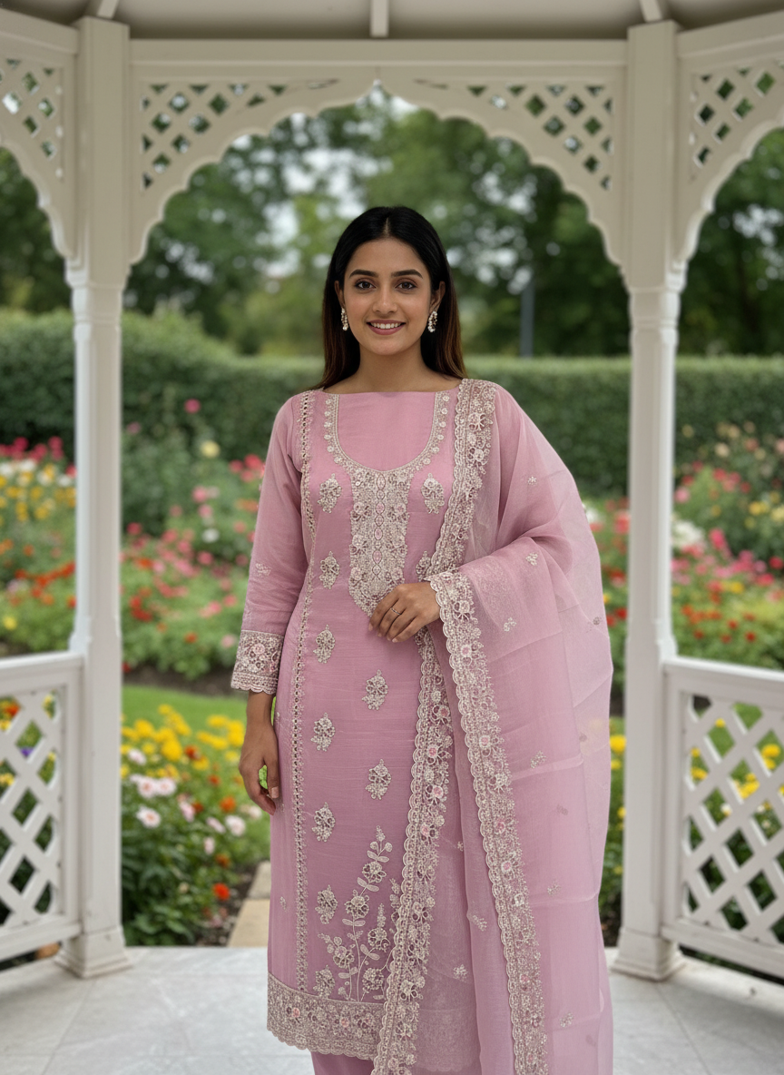 Light Pink Tissue Embroidered Festive Unstitched Fabric (55214)