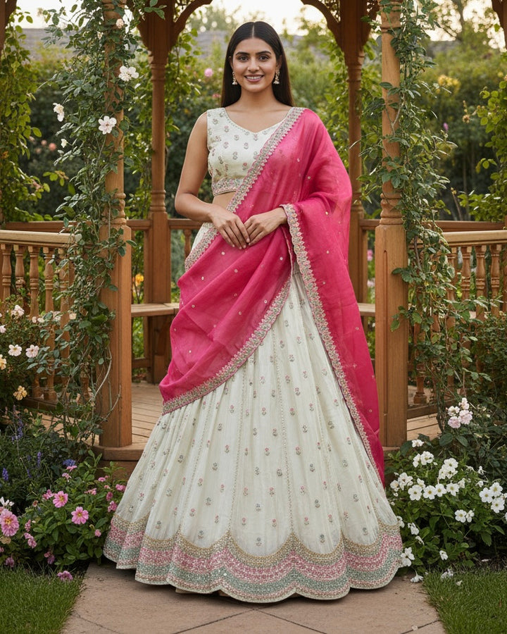 Embroidered Pink Organza Bridal Dupatta (54100)