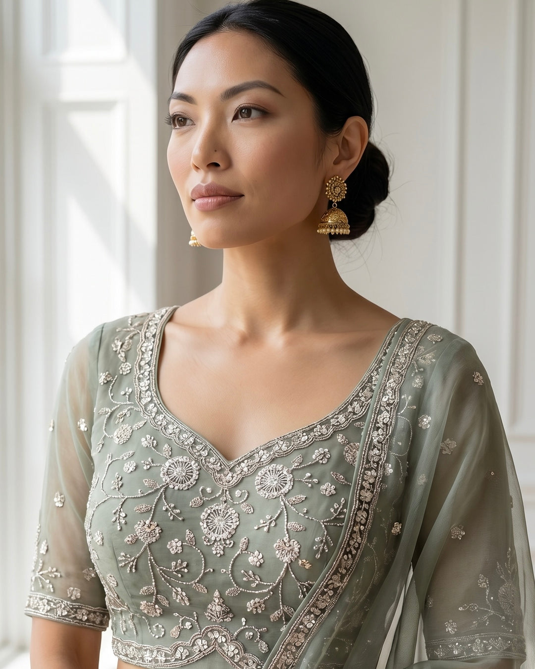 Emerald Embroidered Organza Saree Elegance (54587)