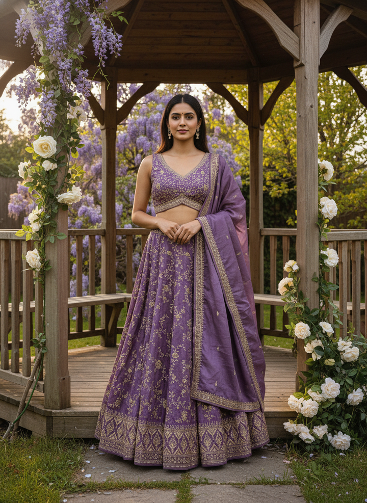 Lavender Silk Blouse with Zari Embroidery (54333)