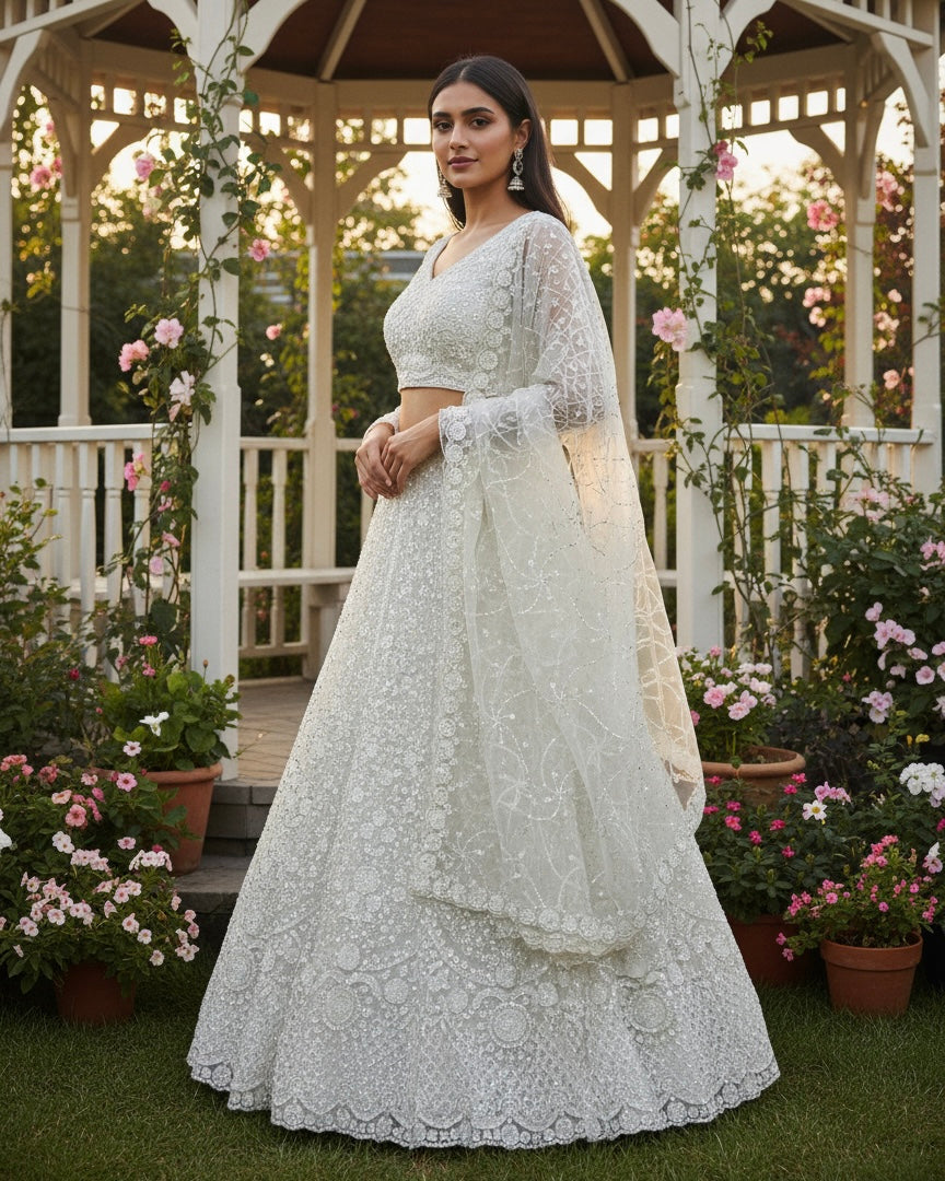 Embroidered White Net Indo Western Gown (54809)