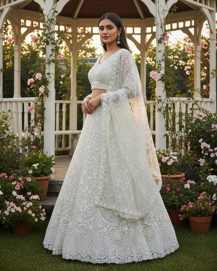 Embroidered White Net Indo Western Gown (54809)