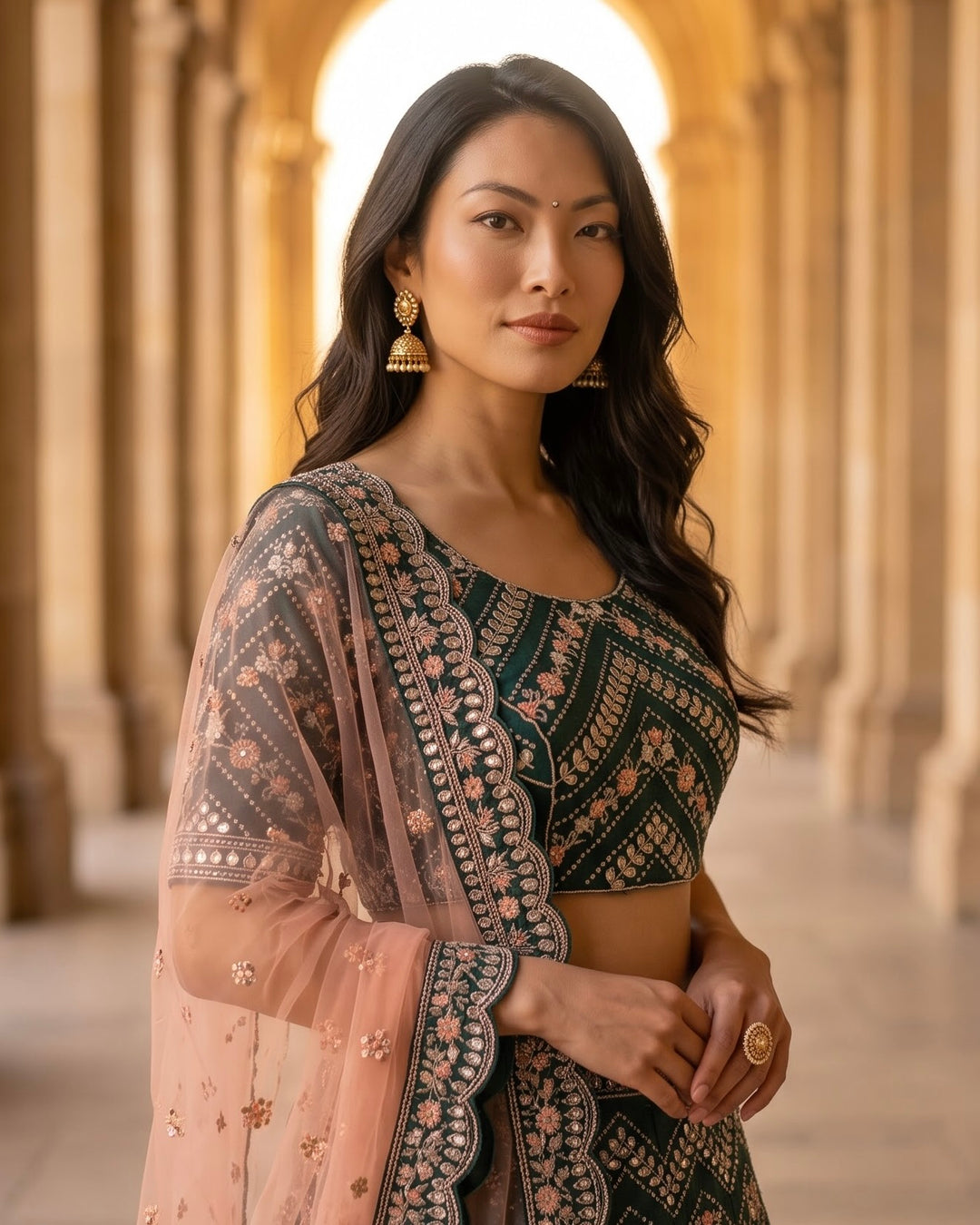 Emerald Georgette Bridal Embroidered Lehenga (12793)