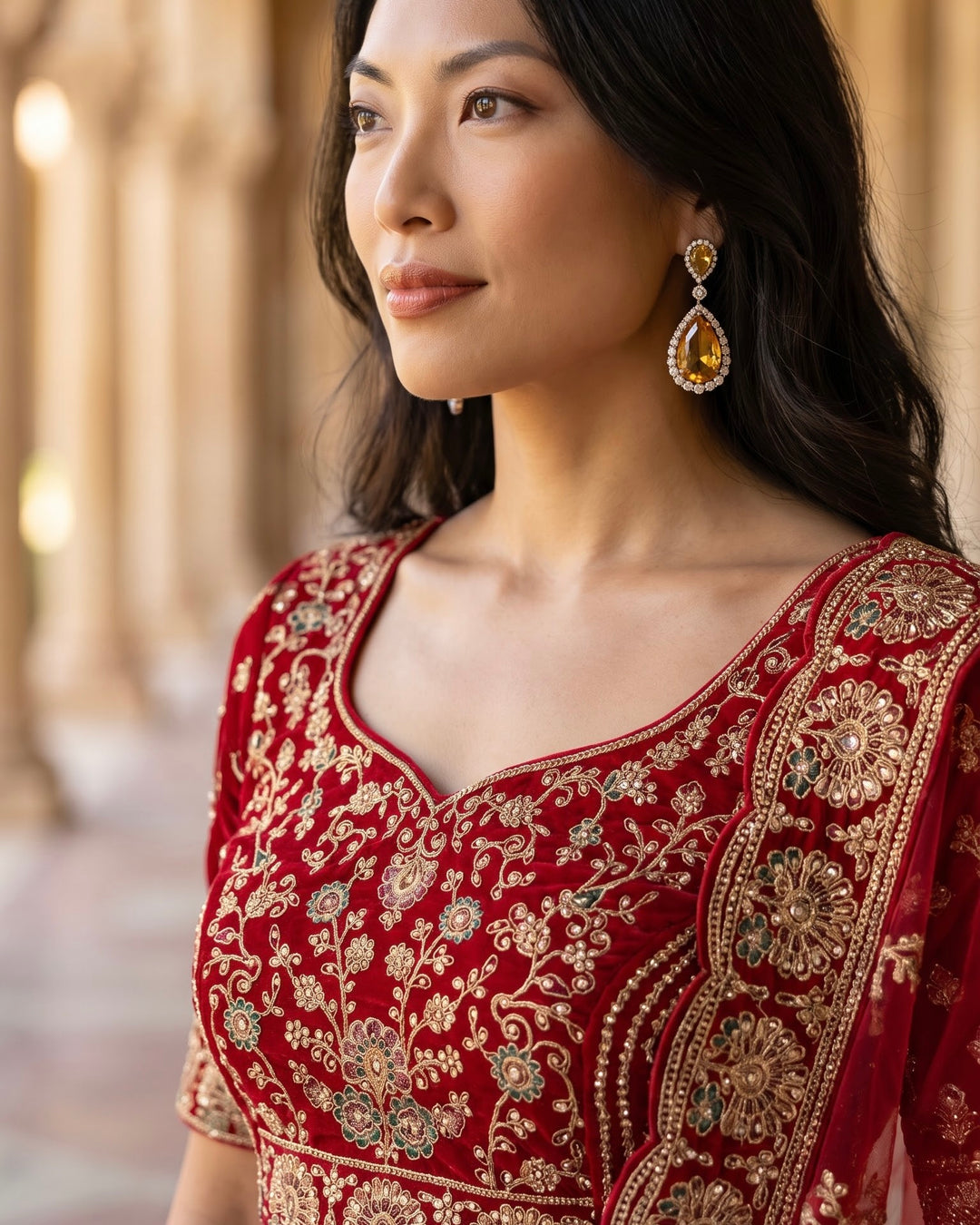 Maroon Velvet Bridal Lehenga with Zari Embroidery (44354)