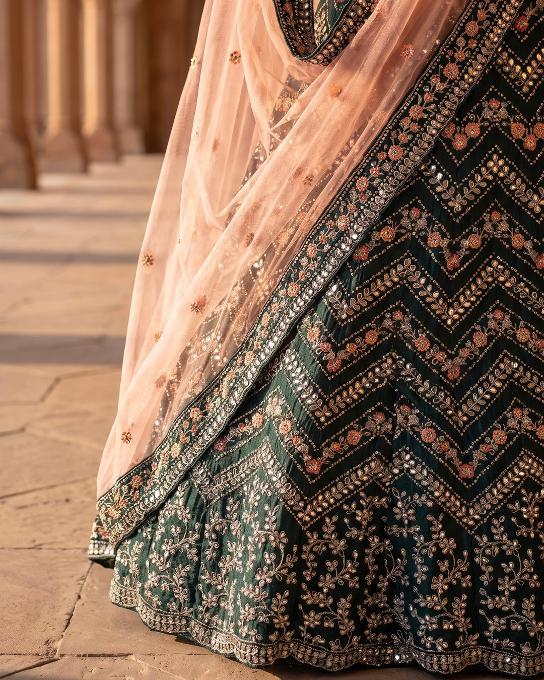 Emerald Georgette Bridal Embroidered Lehenga (12793)