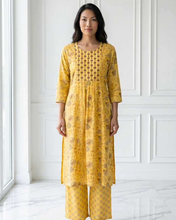 Mustard Georgette Embroidered Festive Palazzo Set (14033)
