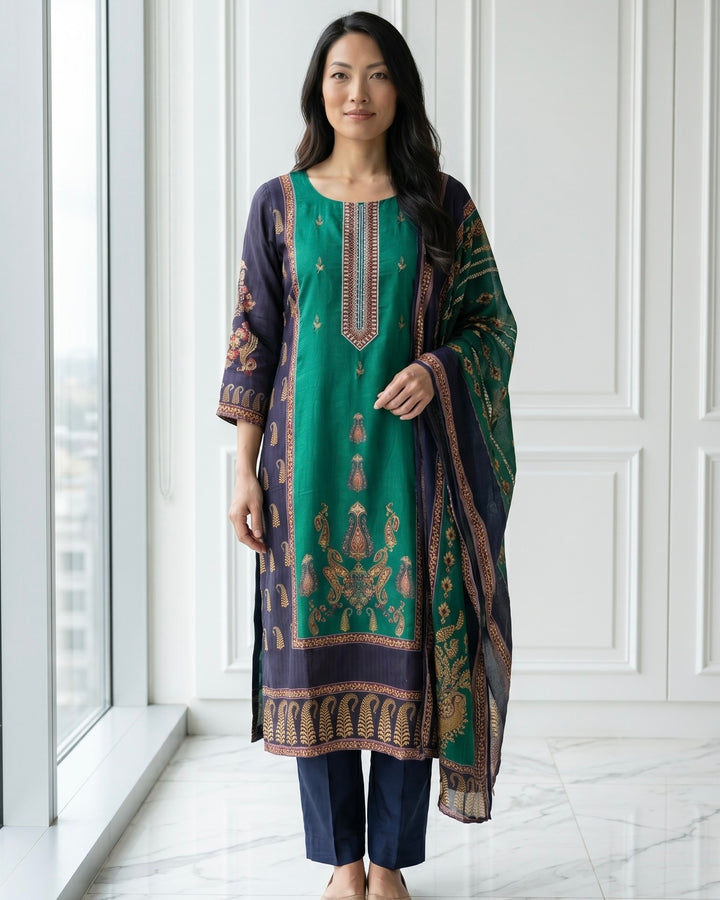 Emerald Chinnon Embroidered Festive Dupatta (47007)