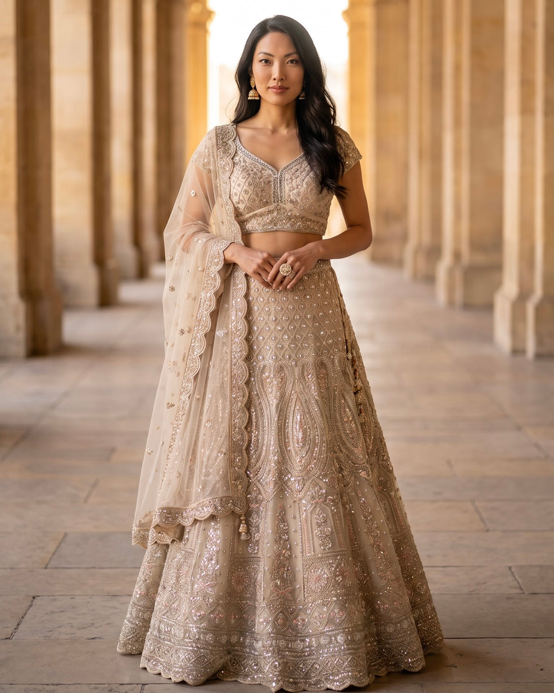 Heritage White Net Embroidered Lehenga (55254)