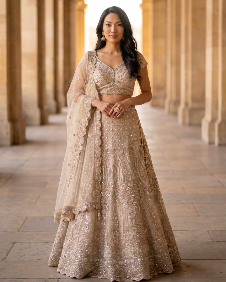 Heritage White Net Embroidered Lehenga (55254)