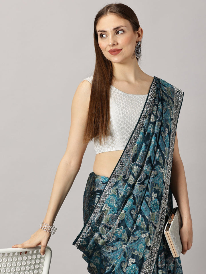 Madhubala - Organza Brasso Green Zari Embroidered Saree (27009)
