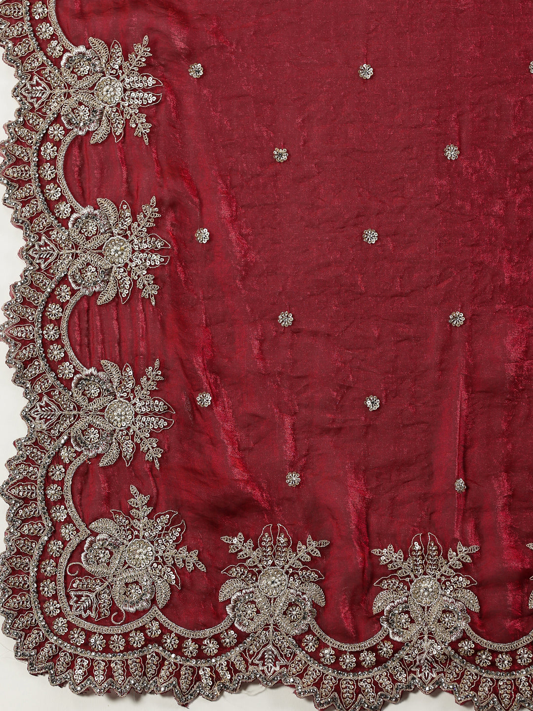 Organza Maroon Zari Embroidered Saree