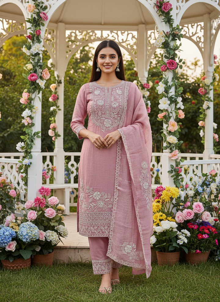 Pink Tissue Zari Embroidered Festive Ensemble (53962)