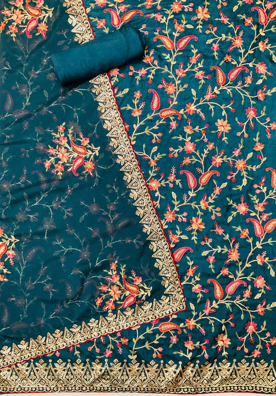 Uppada Silk Embroidered Unstitched Salwar Suit (43555)