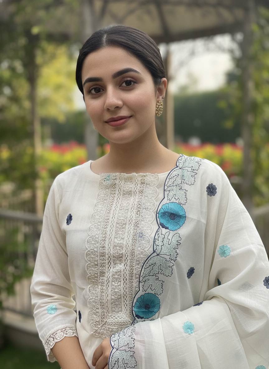 Cream Cotton Embroidered Unstitched Elegance (58447)