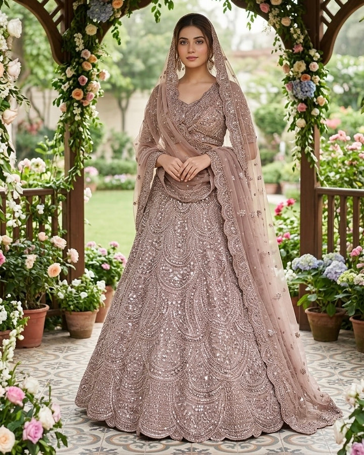 Beige Net Embroidered Bridal Dupatta (54320)