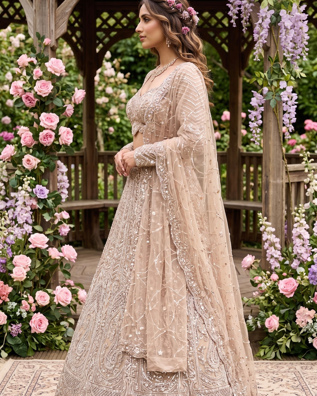Beige Embroidered Net Festive Readymade Blouse (49332)