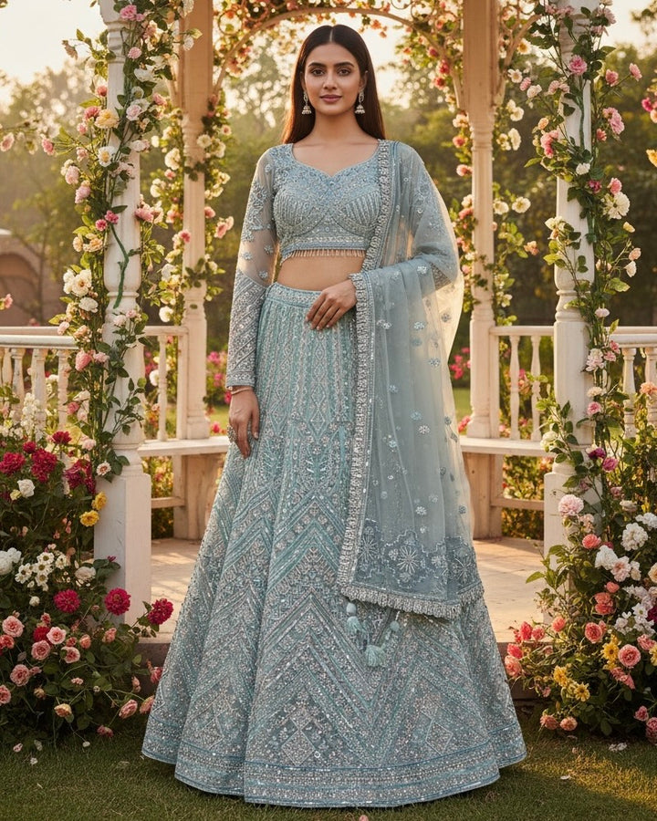 Embroidered Blue Net Festive Dupatta (54109)