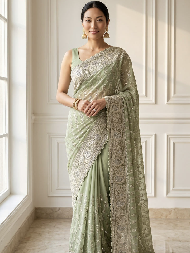 Embroidered Georgette Festive Drape Collection (33937)