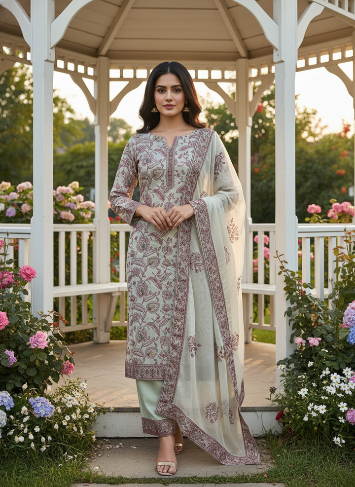 Light Green Upada Silk with Delicate Embroidery (54849)